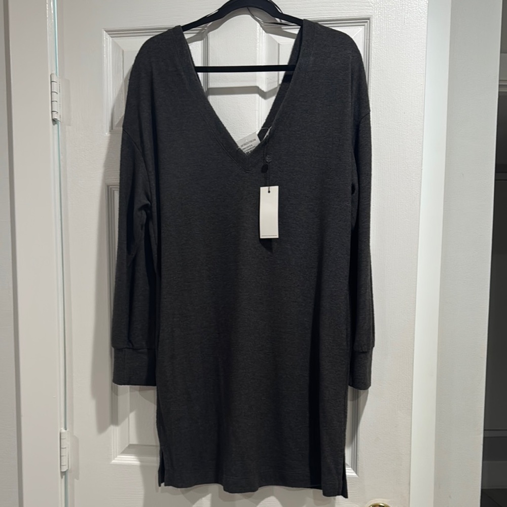 Charcoal V-Neck Sweater Dress